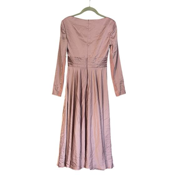 Mac Duggal Plunge Neck Satin A-Line Midi Dress Rose Style 67527 Rose Size 0 NWT - Picture 5 of 8